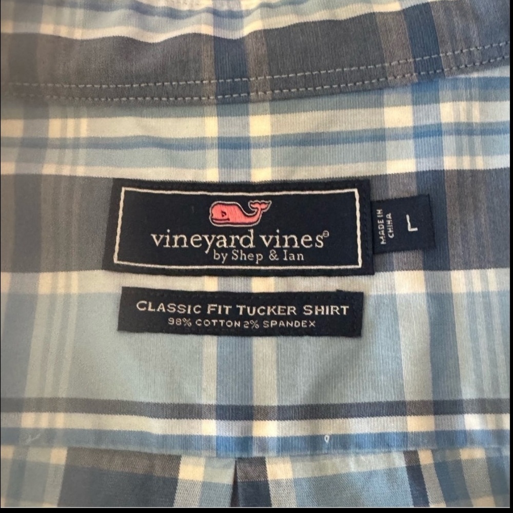 VINEYARD VINES Blue Plaid Classic Fit Tucker Shirt Casual Button Down Sz Large - Picture 2 of 13